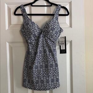 Black and White Geometric Women Swim One Piece